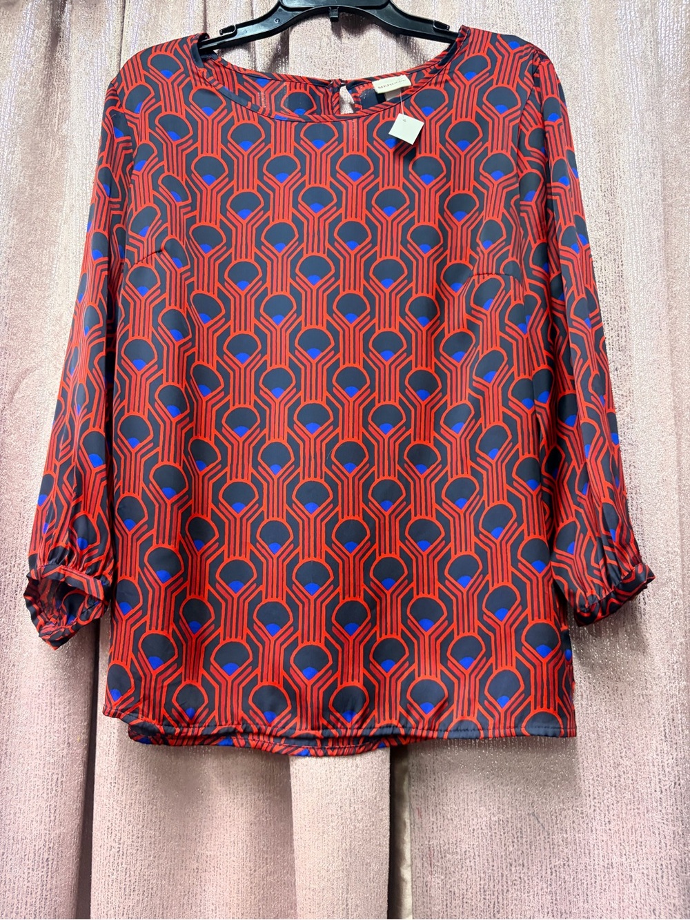 Woven Red & Blue Geometric Print Women's Blouse